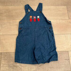 KELLY'S KIDS GIRLS EMBROIDERED SHORTS OVERALLS FLOWER POTS SIZE 5